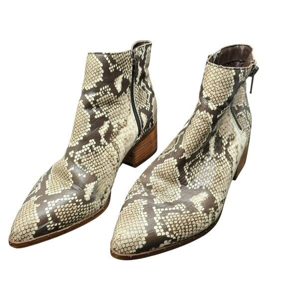 Bleeker & Bond Womens Leather Snake Print Ankle Boots Brown Cream Sz 10M JJ4015 - Picture 3 of 10